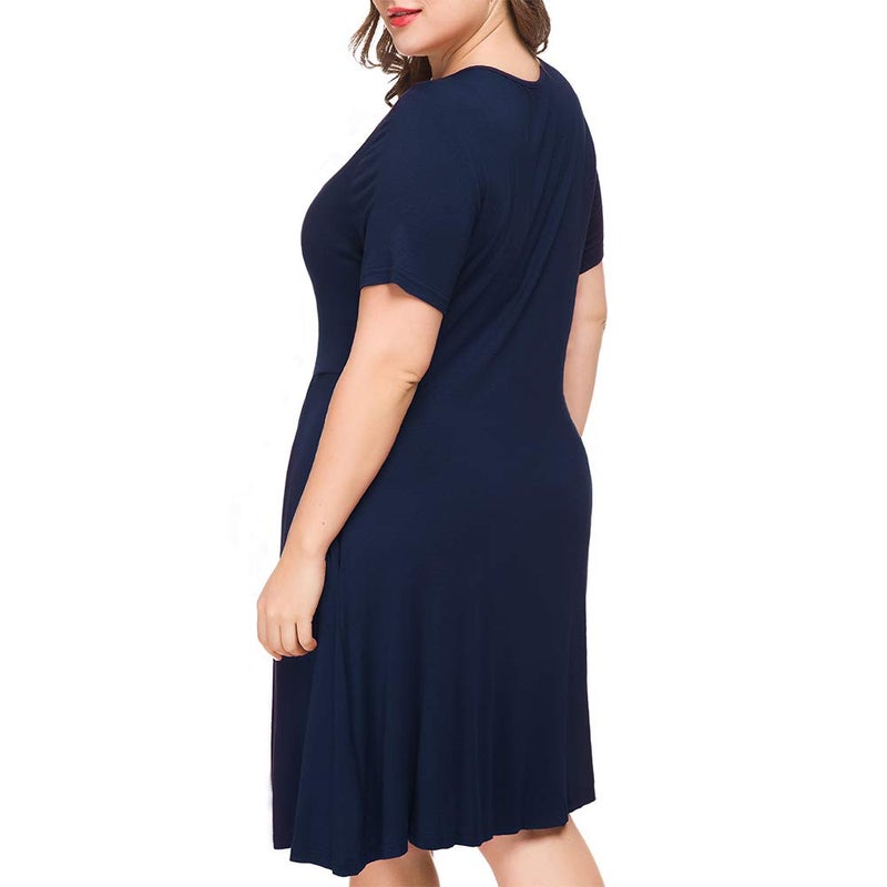 Tralilbee Women Plus Size Casual T-Shirt Swing Dress with Pockets Navy Blue 2XL - Image 4